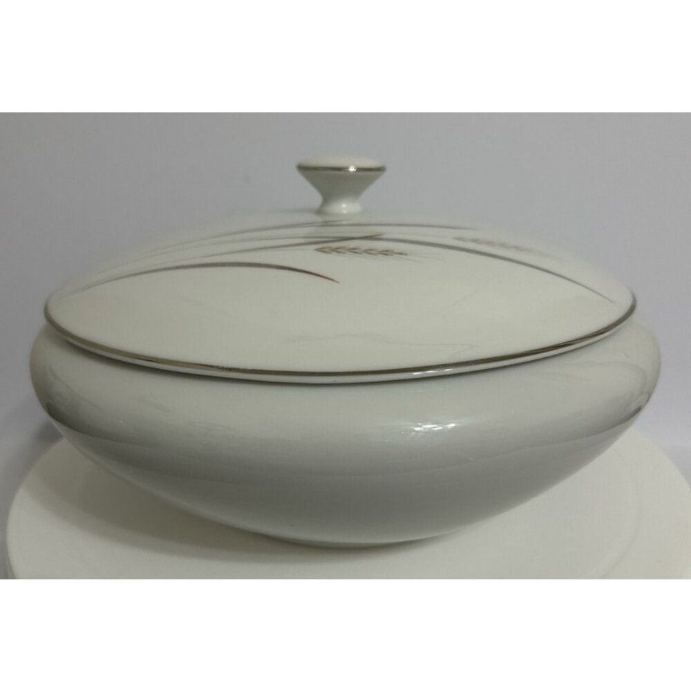 Platinum Trim Wheat Fine China Covered Serving Bowl Max Schonfeld MCM Vintage - Picture 2 of 9